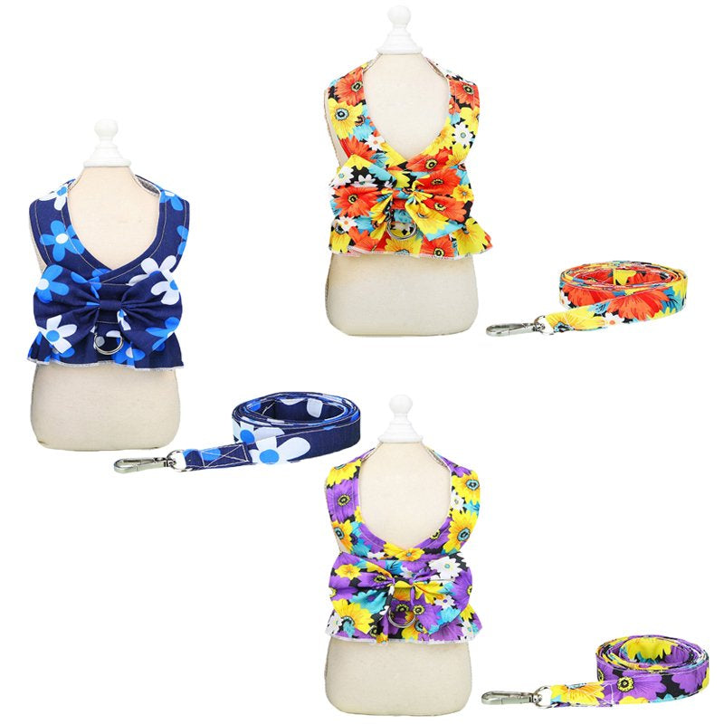 Monfince Dog Harness Dress with Leash Set, Princess Dog Vest for Small Dog Girl, Floral Puppy Dresses with Ring, Pet Clothes Doggie Outfits Cat Apparel, M Animals & Pet Supplies > Pet Supplies > Cat Supplies > Cat Apparel Monfince XL 3 Pieces Vest 