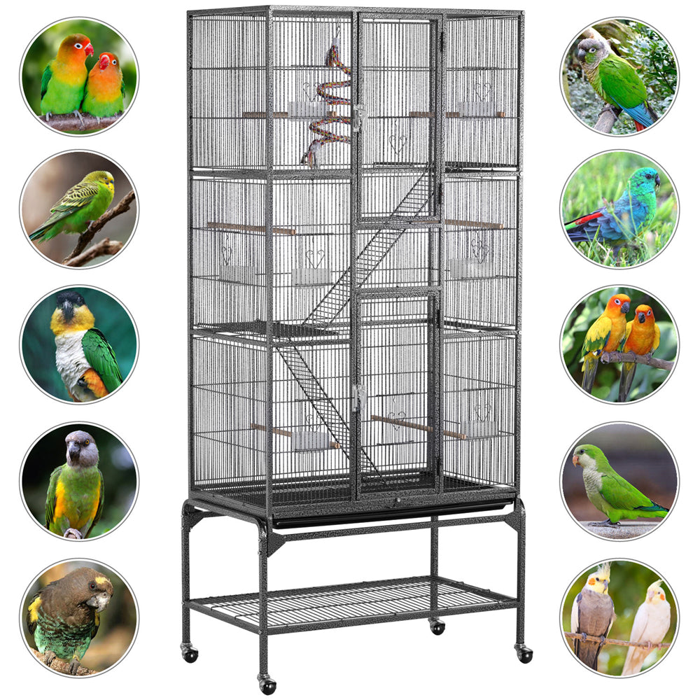 Topeakmart 69''H Mobile Extra Large Bird Cage Parrot Cage Rolling Metal Pet Cage with Detachable Stand, Black Animals & Pet Supplies > Pet Supplies > Bird Supplies > Bird Cages & Stands Topeakmart   