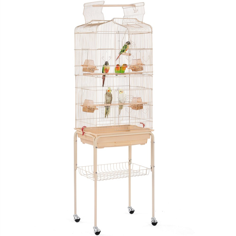 Smilemart 64" Open Top Metal Bird Cage with Detachable Rolling Stand, Teal Blue Animals & Pet Supplies > Pet Supplies > Bird Supplies > Bird Cages & Stands SmileMart Almond  