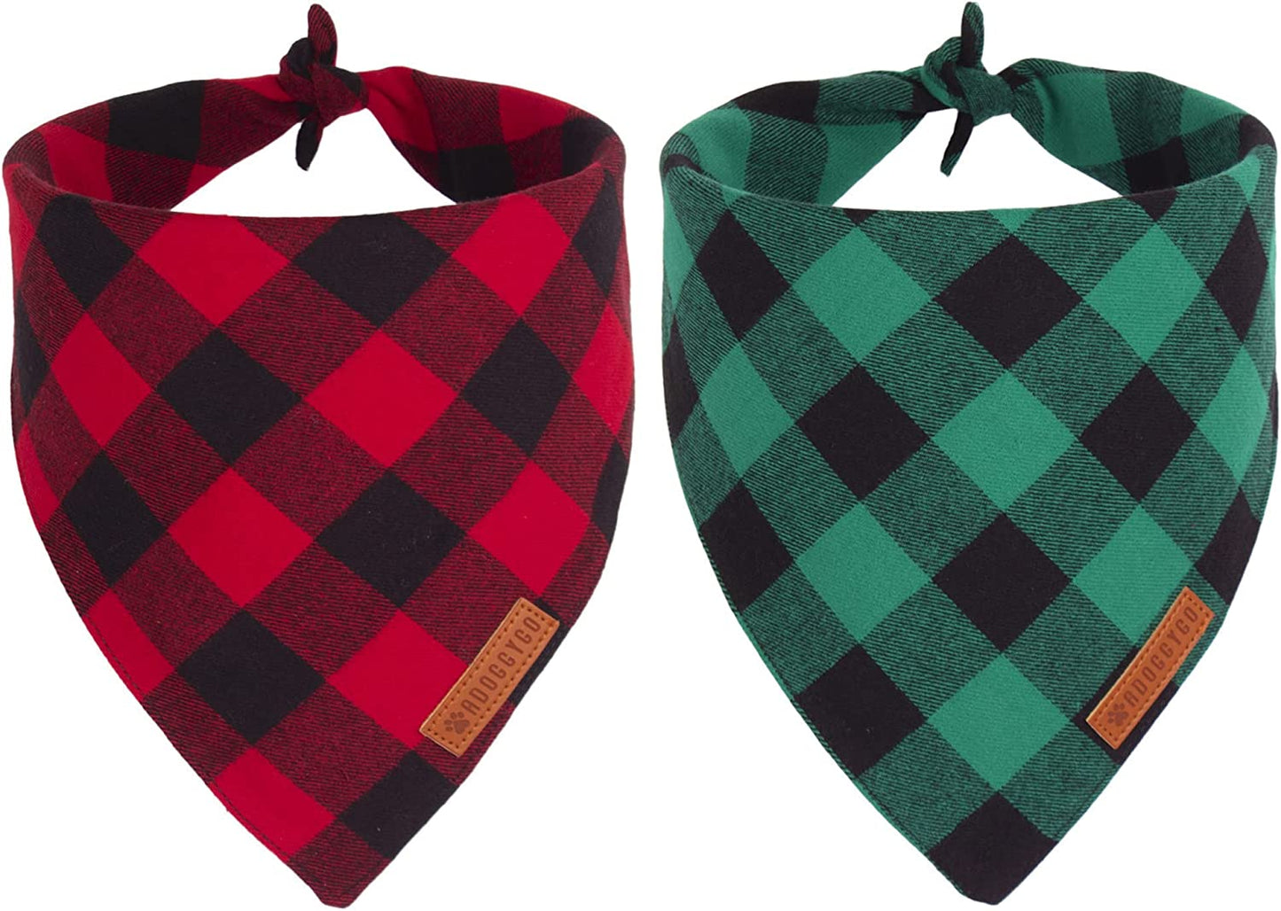 Adoggygo Christmas Dog Bandanas 2 Pack, Premium Cotton Fabric, Multiple Sizes Offered, Red Green Plaid Bandanas for Medium Large Dogs (Large, Xmas) Animals & Pet Supplies > Pet Supplies > Dog Supplies > Dog Apparel ADOGGYGO Christmas Small 