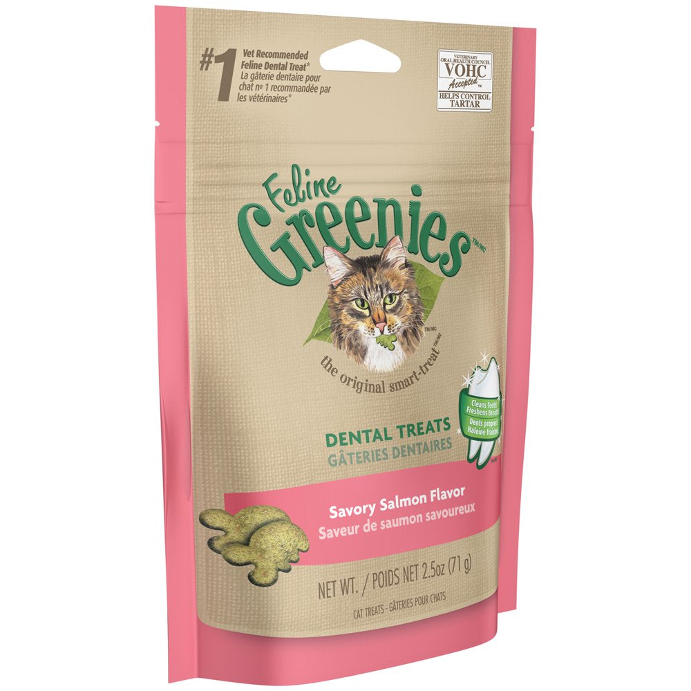 FELINE GREENIES Dental Natural Cat Treats Savory Salmon Flavor, 2.5 Oz. Pouch