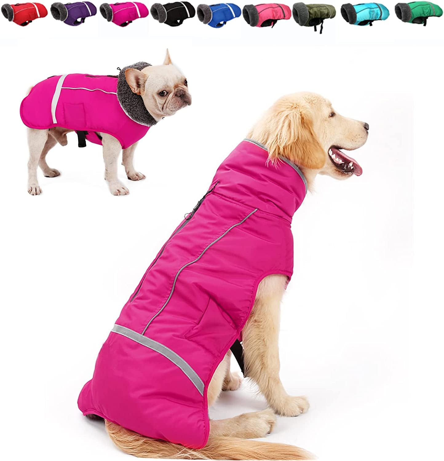 Doglay Dog Winter Coat with Thicken Furry Collar, Reflective Warm Pet Jacket Fleece Lining Waterproof Windproof Dog Clothes for Cold Weather, Soft Puppy Vest Apparel for Small Medium Large Dogs Animals & Pet Supplies > Pet Supplies > Dog Supplies > Dog Apparel Doglay Pink M(Chest : 15.75-23.6" , Back : 13") 