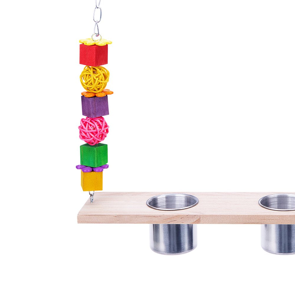 Meidiya Hanging Bird Swing Toy with 2 Stainless Steel Cups,Bird Perch Stand with Feeding Dish Cups and Chewing Blocks Parrot Cage Accessories for Parakeet Cockatiels Birds Animals & Pet Supplies > Pet Supplies > Bird Supplies > Bird Cage Accessories Meidiya   