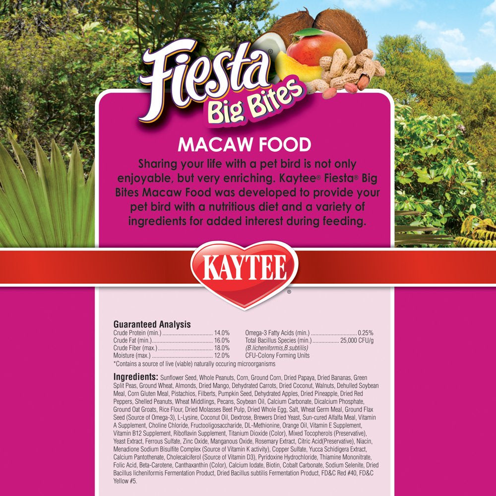 Kaytee Fiesta Big Bites Macaw Pet Bird Food, 10 Lb Animals & Pet Supplies > Pet Supplies > Bird Supplies > Bird Food Central Garden and Pet   