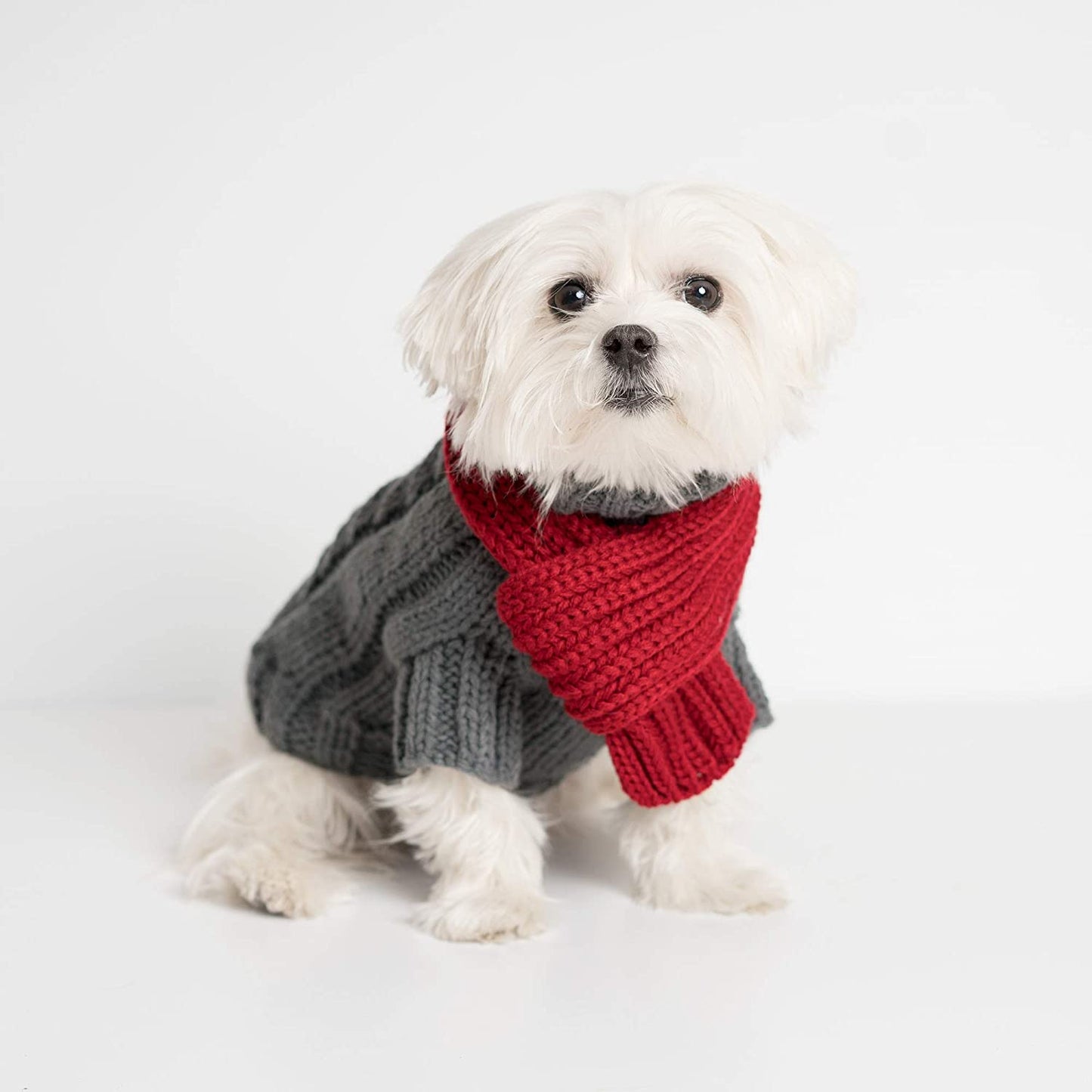 United Pups Soft Warm Knitted Winter Doggie Sweater with Scarf for Small Medium Puppy Dogs (Modern Pups Ivory, Extra Large) Animals & Pet Supplies > Pet Supplies > Dog Supplies > Dog Apparel United Pups Modern Pups Gray Extra Large 