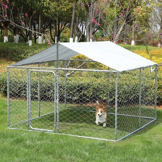LVUYOYO Outdoor Metal Dog Kennel Run House with Water Resistant Cover Roof Cage