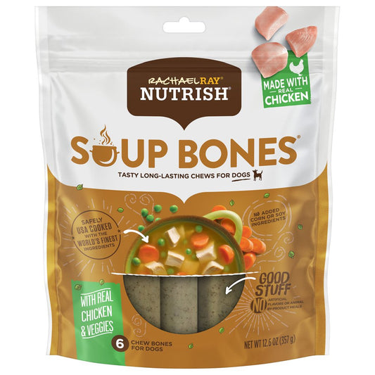 Rachael Ray Nutrish Soup Bones Dog Treats, Real Chicken & Veggies Flavor, 12.6Oz, 6 Bones