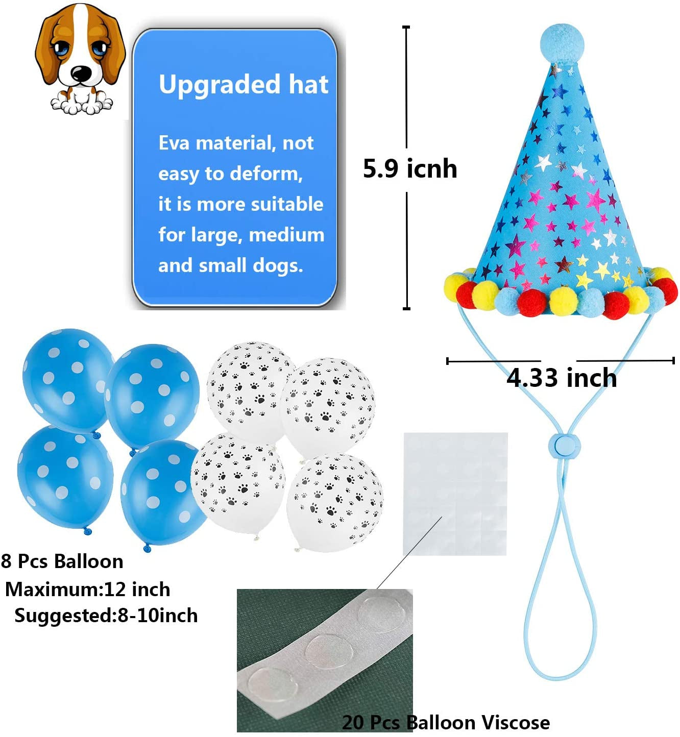 TCBOYING Dog Birthday Bandana, Dog Birthday Boy Hat Scarfs Flag Balloon with Cute Doggie Birthday Party Supplies Decorations(11-Piece Set) (Blue) Animals & Pet Supplies > Pet Supplies > Dog Supplies > Dog Apparel TCBOYING   