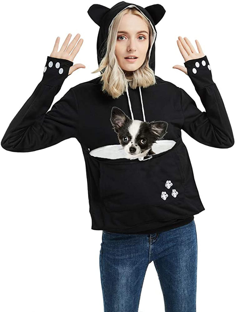 Women Pet Carrier Sweater Puppy Kitten Pouch Hoodies Long Sleeve plus Size Tops Animals & Pet Supplies > Pet Supplies > Dog Supplies > Dog Apparel ZIIFULLHOU Black XX-Large 