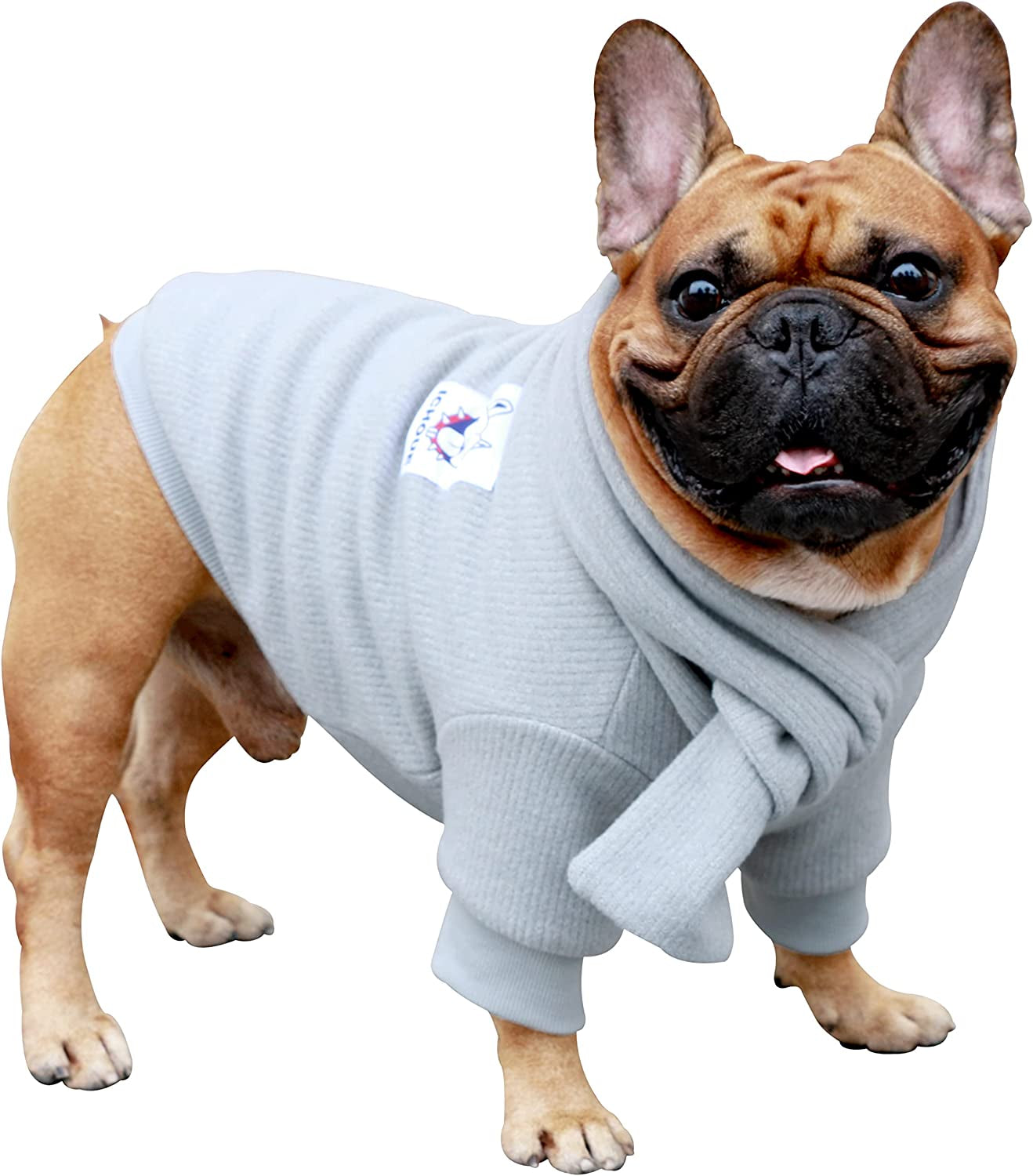 Ichoue Pet Dog Knitted Sweater with Matching Scarf Knitwear Winter Warm Clothes Cold Weather Coat for French Bulldog Pug Boston Terrier - Grey/Large Animals & Pet Supplies > Pet Supplies > Dog Supplies > Dog Apparel iChoue Grey Large (Pack of 1) 