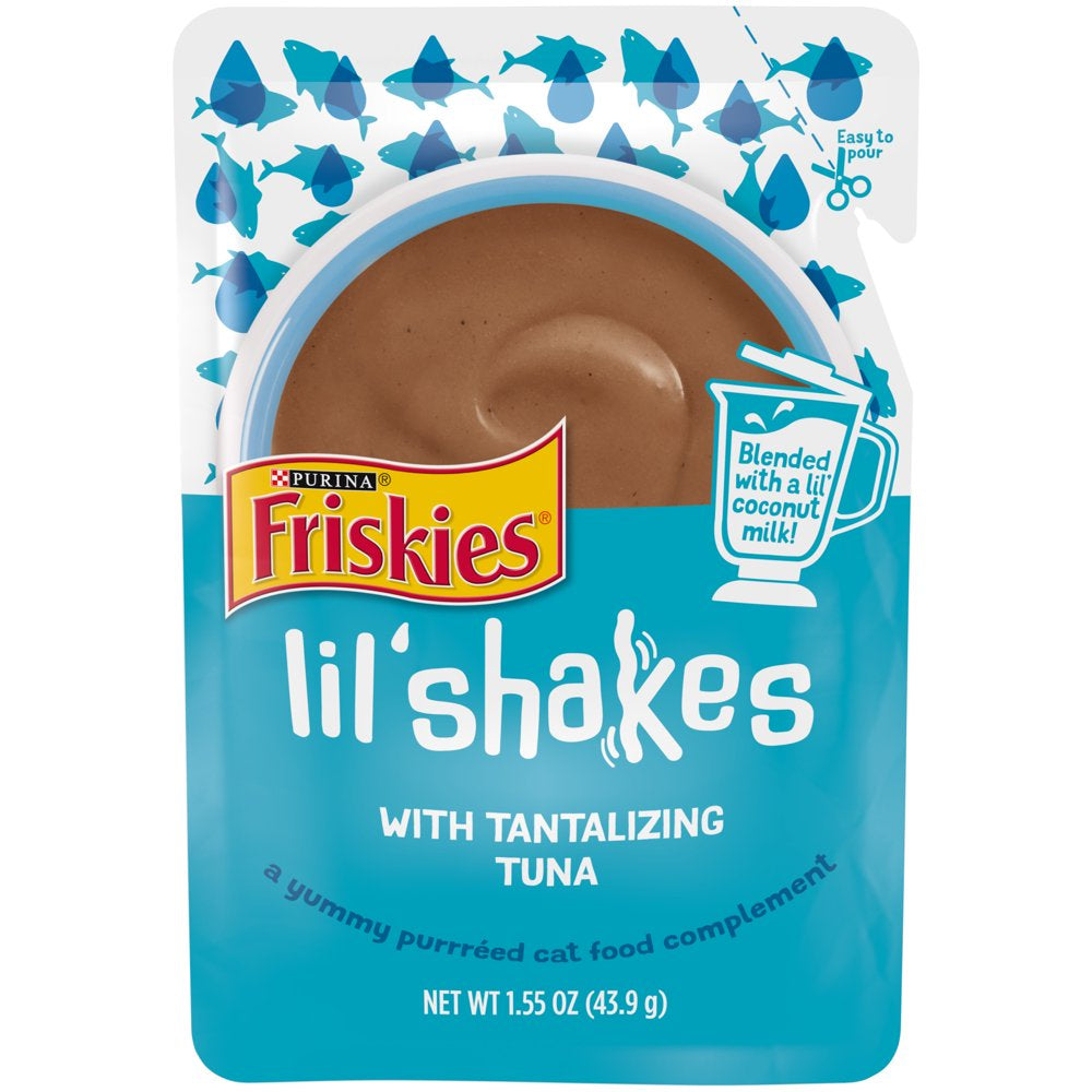 Friskies Lil' Shakes with Tantalizing Tuna Lickable Wet Puree Cat Food Topper, 1.55 Oz. Pouch Animals & Pet Supplies > Pet Supplies > Cat Supplies > Cat Treats Nestlé Purina PetCare Company   