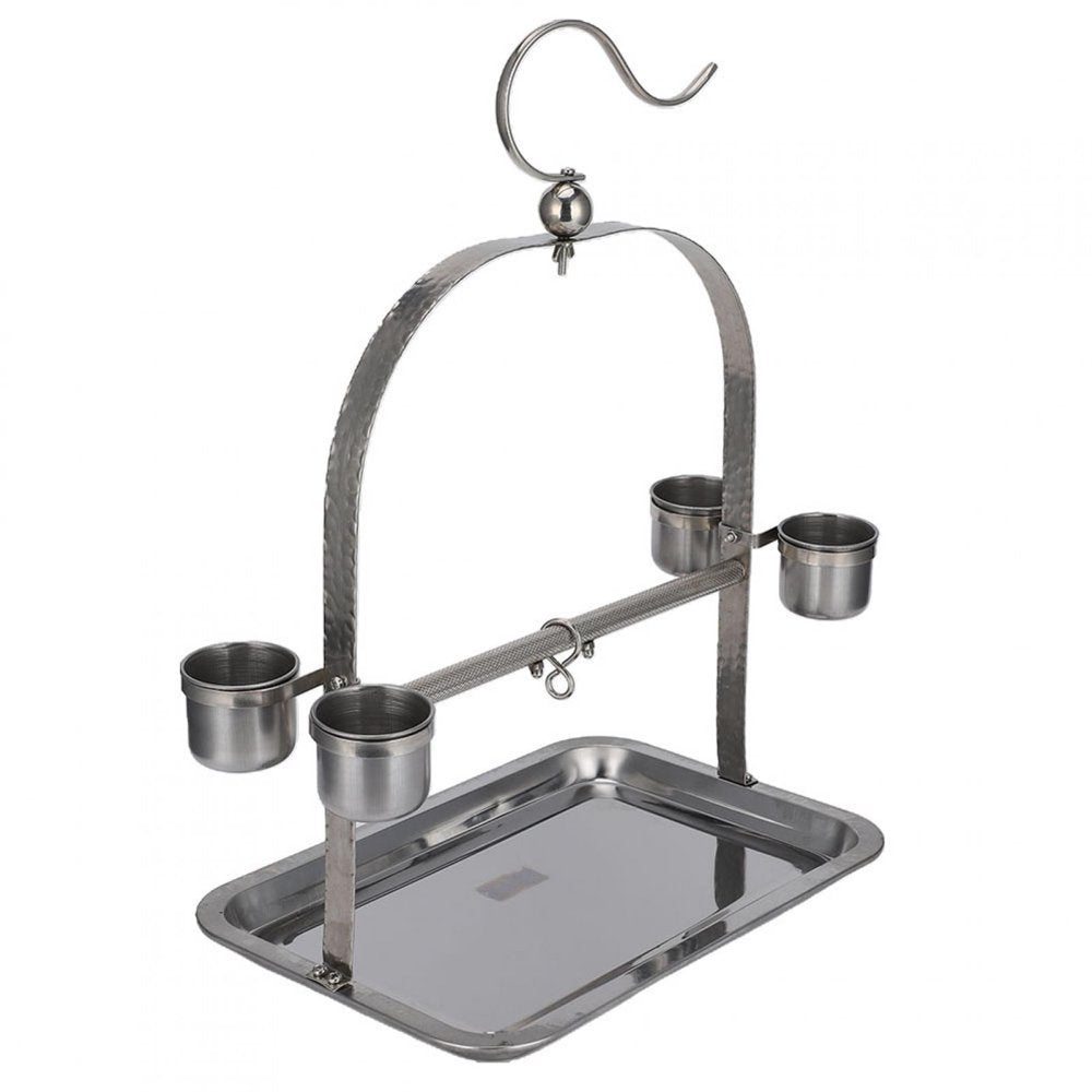 LAFGUR Bird Stand,Stainless Steel Stand,Stainless Steel Mini Stand Cage Stand Small Rack Toy Paw Grinding with 4 Feeder Cup Animals & Pet Supplies > Pet Supplies > Bird Supplies > Bird Cages & Stands LAFGUR   