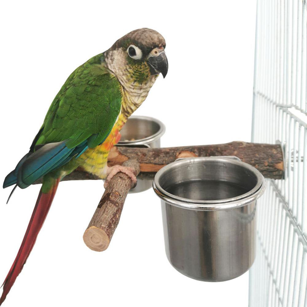 IMSHIE Bird Standing Perch with Bowls Detachable Stainless Steel Bird Feeding Cup Birds Cage Accessories Wooden Bird Stand Feeding Cage Cups for Parakeet Cockatiels Lovebirds Budgie 1Set 2 Greater Animals & Pet Supplies > Pet Supplies > Bird Supplies > Bird Cages & Stands IMSHIE   