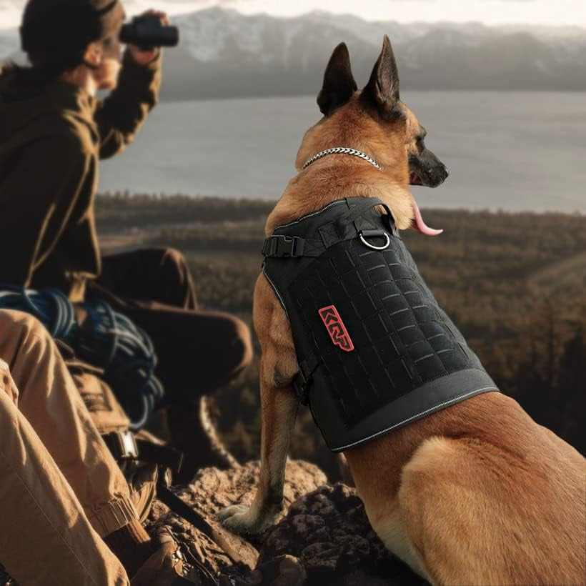 KQP Tactical Dog Harness for Large Medium Small Dogs No Pull,Military Dog Molle Vest with Hook & Loop Panels, Reflective Pet Walking Hiking Training,Black,Xl Animals & Pet Supplies > Pet Supplies > Dog Supplies > Dog Apparel KQP   