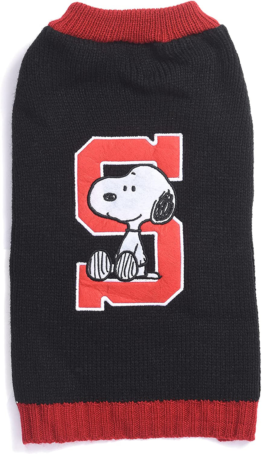 Peanuts for Pets Comics Snoopy Collegiate Dog Sweater, Small | Soft and Comfortable Dog Apparel Dog Clothing Dog Shirt | Snoopy Small Dog Sweater, Small Dog Shirt for Small Dogs, Black, (FF20072) Animals & Pet Supplies > Pet Supplies > Dog Supplies > Dog Apparel Fetch for Pets Black Large 