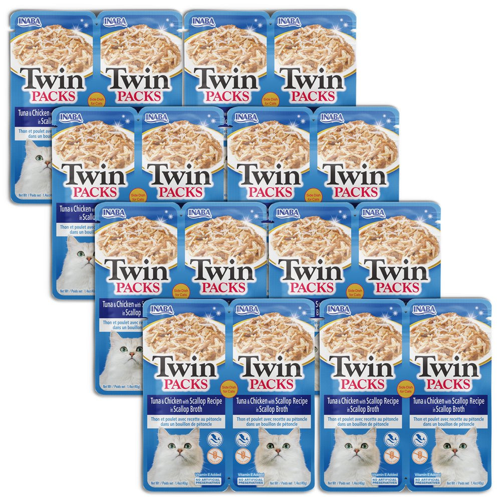 INABA Twin Packs for Cats, Chicken/Gelée Topper, 1.4 Oz/Srv, 16 Srvs, Chicken in Chicken Broth