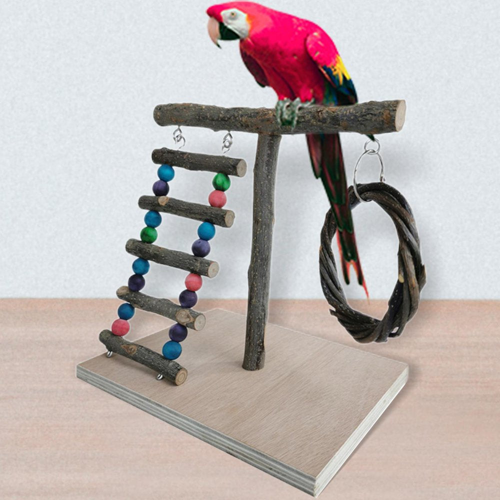 Pet Bird Play Stand, Parrot Playground Toy, Wood Perch, Play Exercise Gym Ladder 32X29X26Cm
