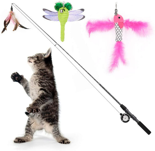 Clearance! Pawaboo Cat Wand Toy, 4 Pack Feather Cat Toy with Feather Interactive Retractable Fishing Pole Wand Cat Fishing Pole with Assorted Refills Fish,Dragonfly with Bells, Fun for Cat Kitty Toy Animals & Pet Supplies > Pet Supplies > Cat Supplies > Cat Toys Pawaboo Pink RoseRed Green  