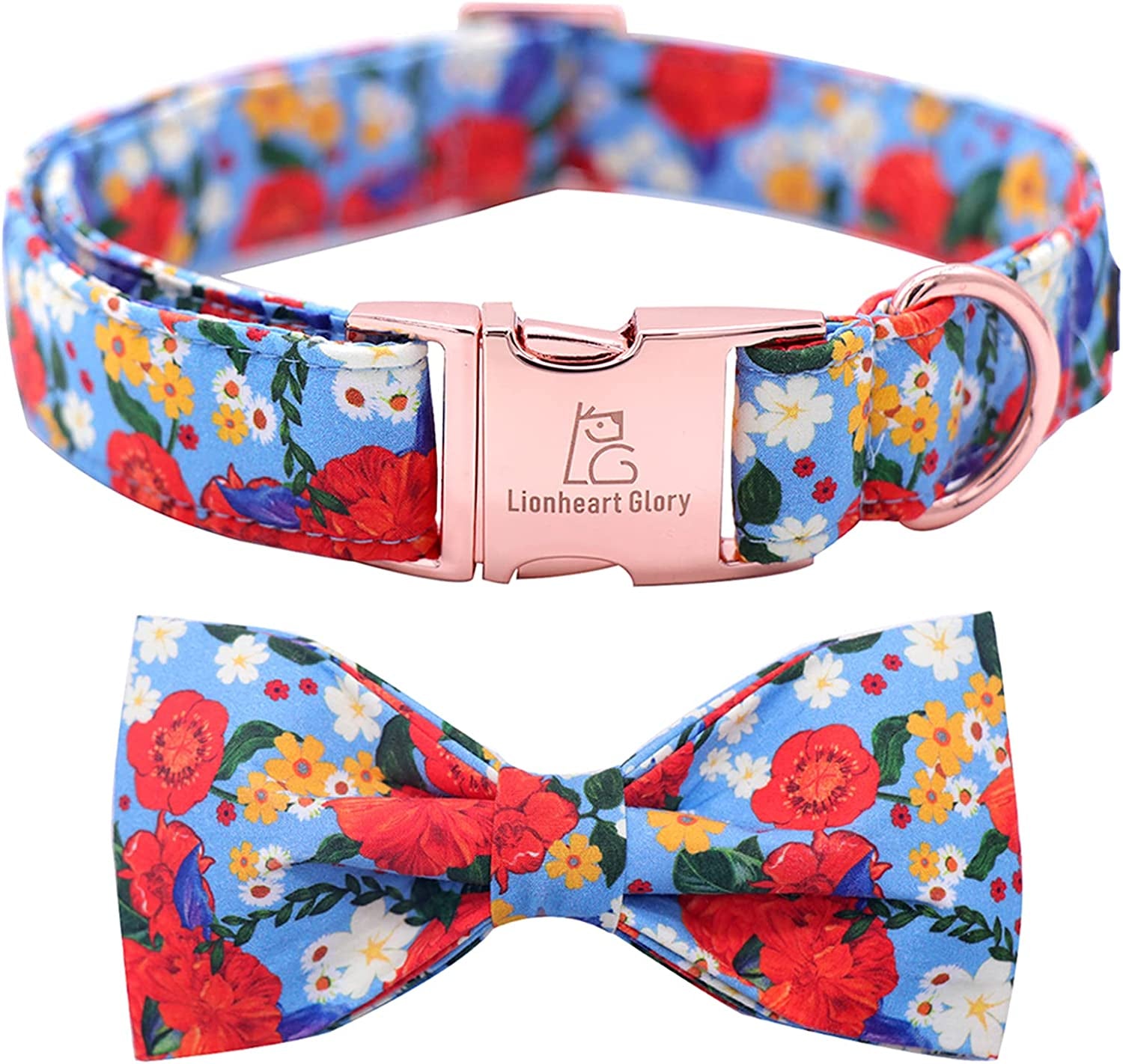 Lionheart Glory Floral Rose Print Dog Collar Adjustable Soft Dog Collar with Bowtie, Girl Pet Collars for X-Small Small Medium Large Dogs Animals & Pet Supplies > Pet Supplies > Dog Supplies > Dog Apparel Lionheart glory A:Red Flower X-Small (Pack of 1） 