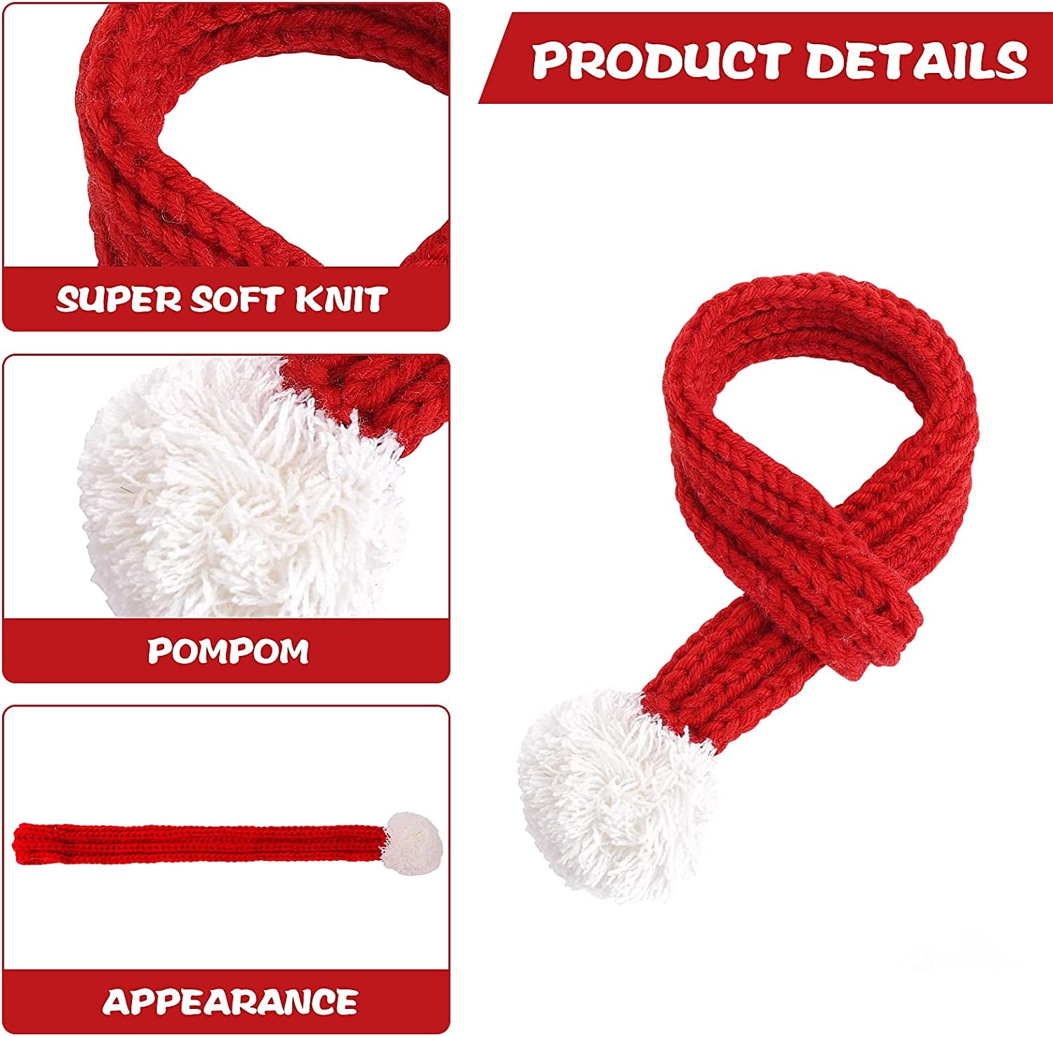 Cobee Christmas Dog Cat Santa Scarf, Dog Winter Knitted Scarf Pet Winter Neck Warmer Costume with White Pompom Ball Party Dressup Xmas Cute Decorate Gift Red (Small) Animals & Pet Supplies > Pet Supplies > Dog Supplies > Dog Apparel Cobee   