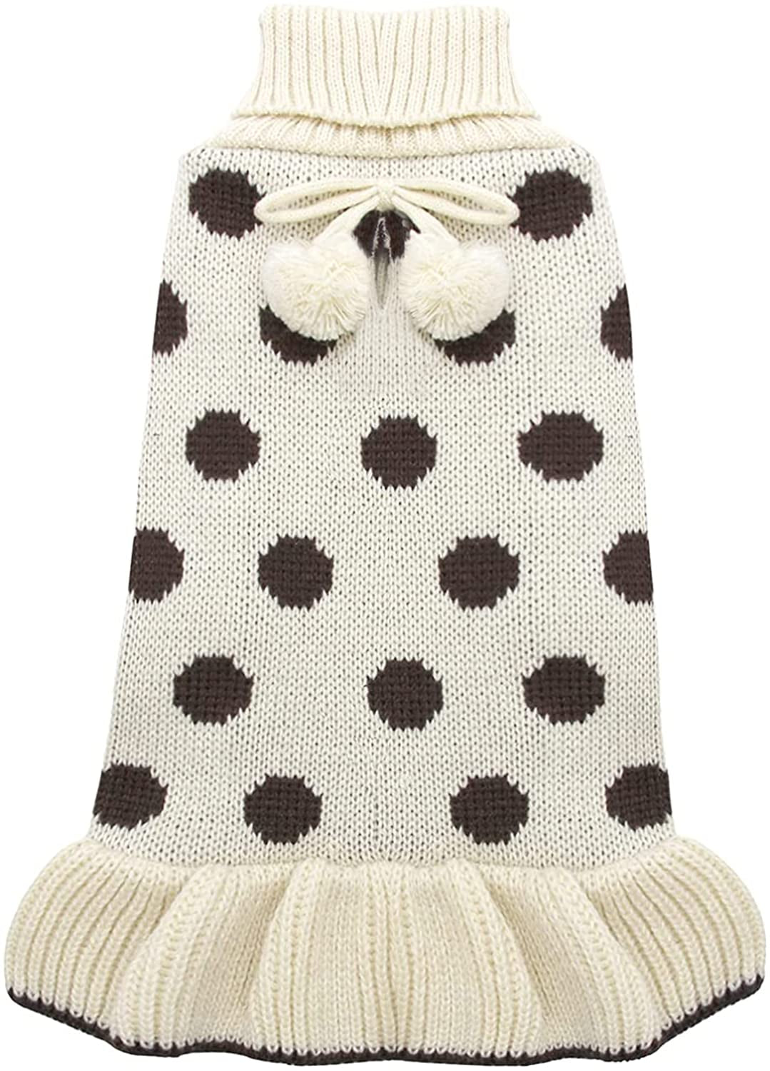 KYEESE Dog Sweaters with Leash Hole for Small Dogs Turtleneck Dog Sweater Dress Polka Dot Knit Pullover Doggie Sweater Warm Pet Sweater Animals & Pet Supplies > Pet Supplies > Dog Supplies > Dog Apparel kyeese Polkadot (Beige) XX-Large (Pack of 1) 