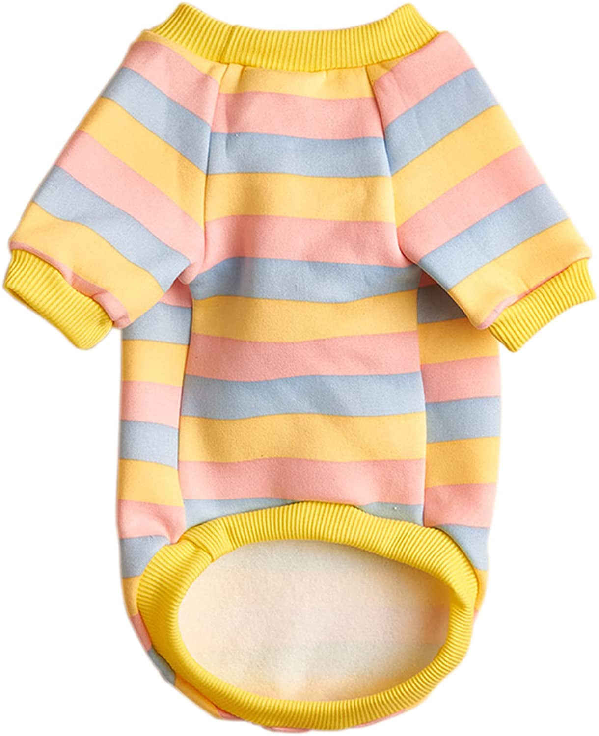 JOUHOI Striped Dog Sweater for Small Dogs Winter Sweatshirt Warm Pet Puppy Clothes Doggie Cat Clothing, Pink Yellow, Medium, (DST-01) Animals & Pet Supplies > Pet Supplies > Dog Supplies > Dog Apparel JOUHOI   