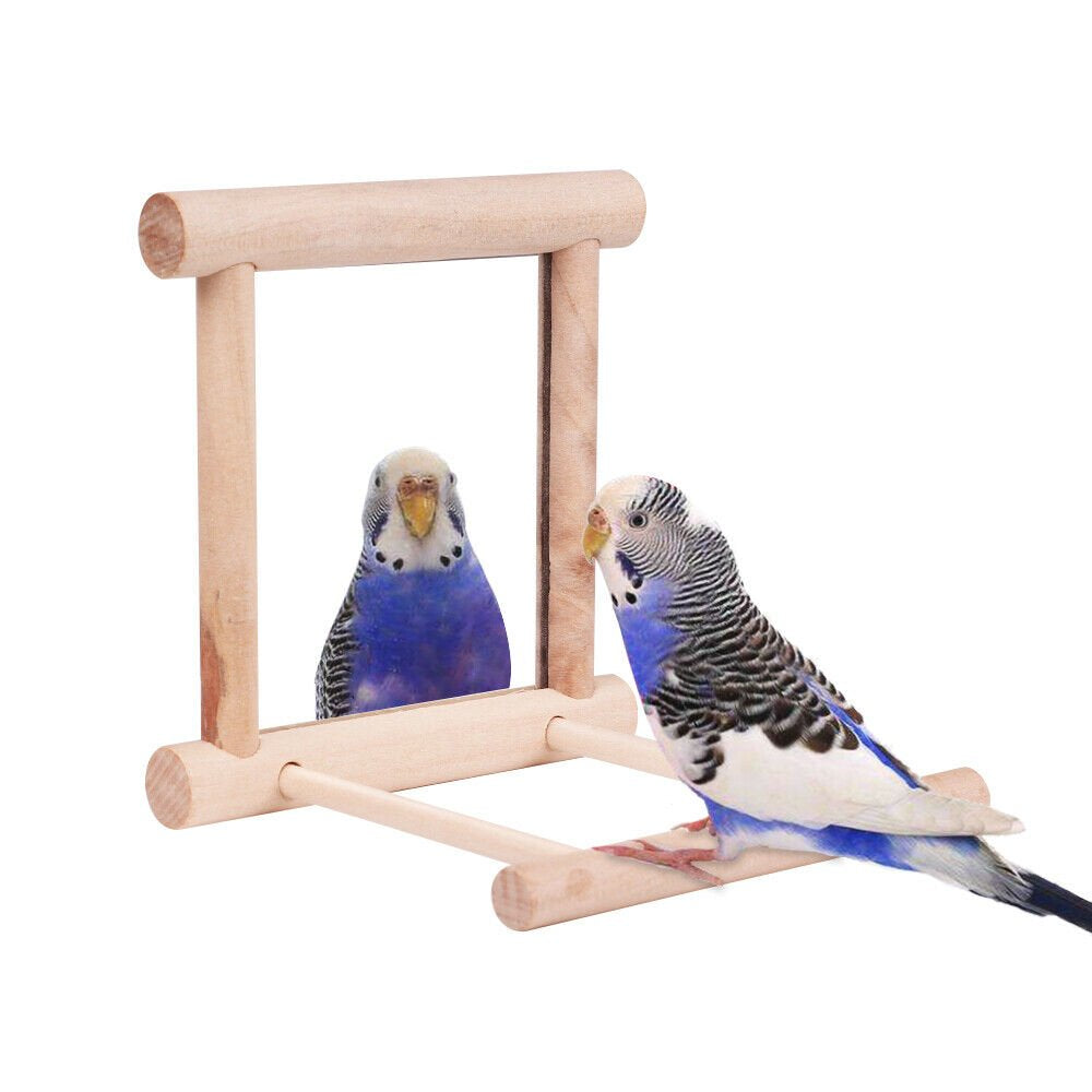 Parrot Swing Toy Wooden Bird Cage Mirror Chewing Toys Pet Bird Stand Supplies for Parrots Parakeets Cockatiels Conures Finches Budgie Parrots Love Birds by SYWAN Animals & Pet Supplies > Pet Supplies > Bird Supplies > Bird Cages & Stands SYWAN   