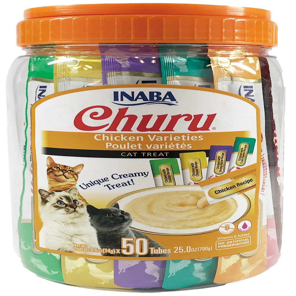 INABA Churu Creamy, Lickable Purée Cat Treat W Taurine, 0.5 Oz, 50 Tubes, Tuna & Chicken Variety Animals & Pet Supplies > Pet Supplies > Cat Supplies > Cat Treats Inaba Foods (USA) Inc. Chicken Variety  