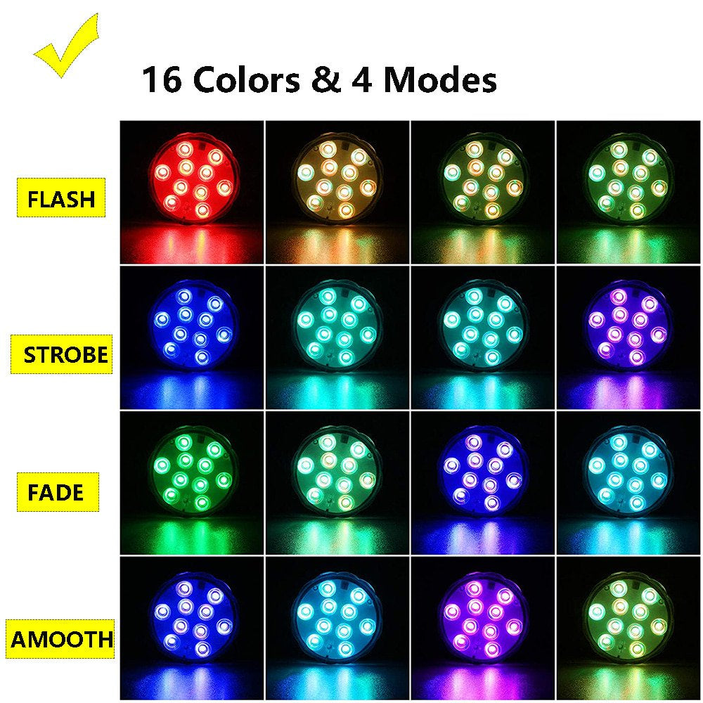 LED Submersible Lights 16 Colors Changing Underwater Lights, Battery Powered Pond Lights with IR Remote Controller, Waterproof Light for Fountain, Fish Tank, Aquarium (2 PCS) Animals & Pet Supplies > Pet Supplies > Fish Supplies > Aquarium Lighting HUA TRADE   