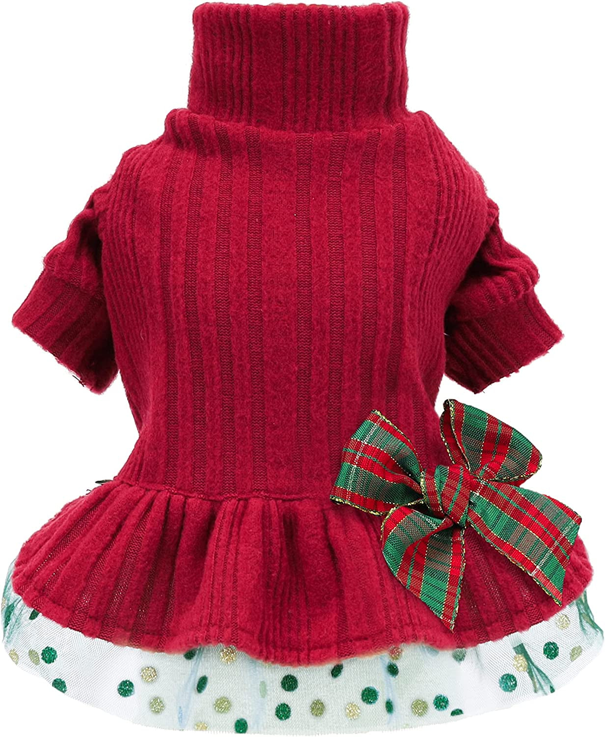 Fitwarm Knitted Dog Tulle Sweater Dress, Dog Winter Clothes for Small Dogs Girl, Cat Apparel, Pink, Small Animals & Pet Supplies > Pet Supplies > Dog Supplies > Dog Apparel Fitwarm Red X-Small 