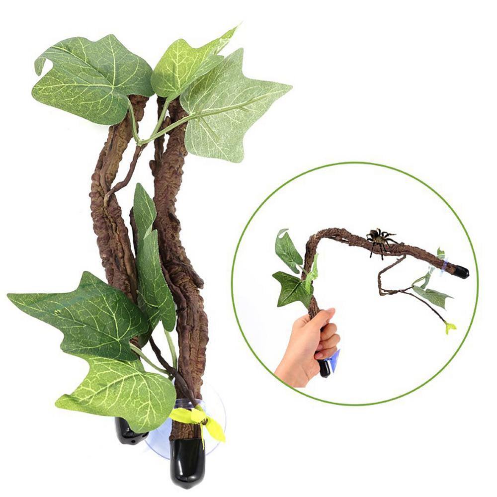 Catinbow 2Pcs Reptile Corner Branch Vines Plants Terrarium Plant Decoration with Suction Cup Habitat Decor Accessories for Climbing Lizard Bearded Dragon Chameleon Lizards Snakes 17.7In Handy