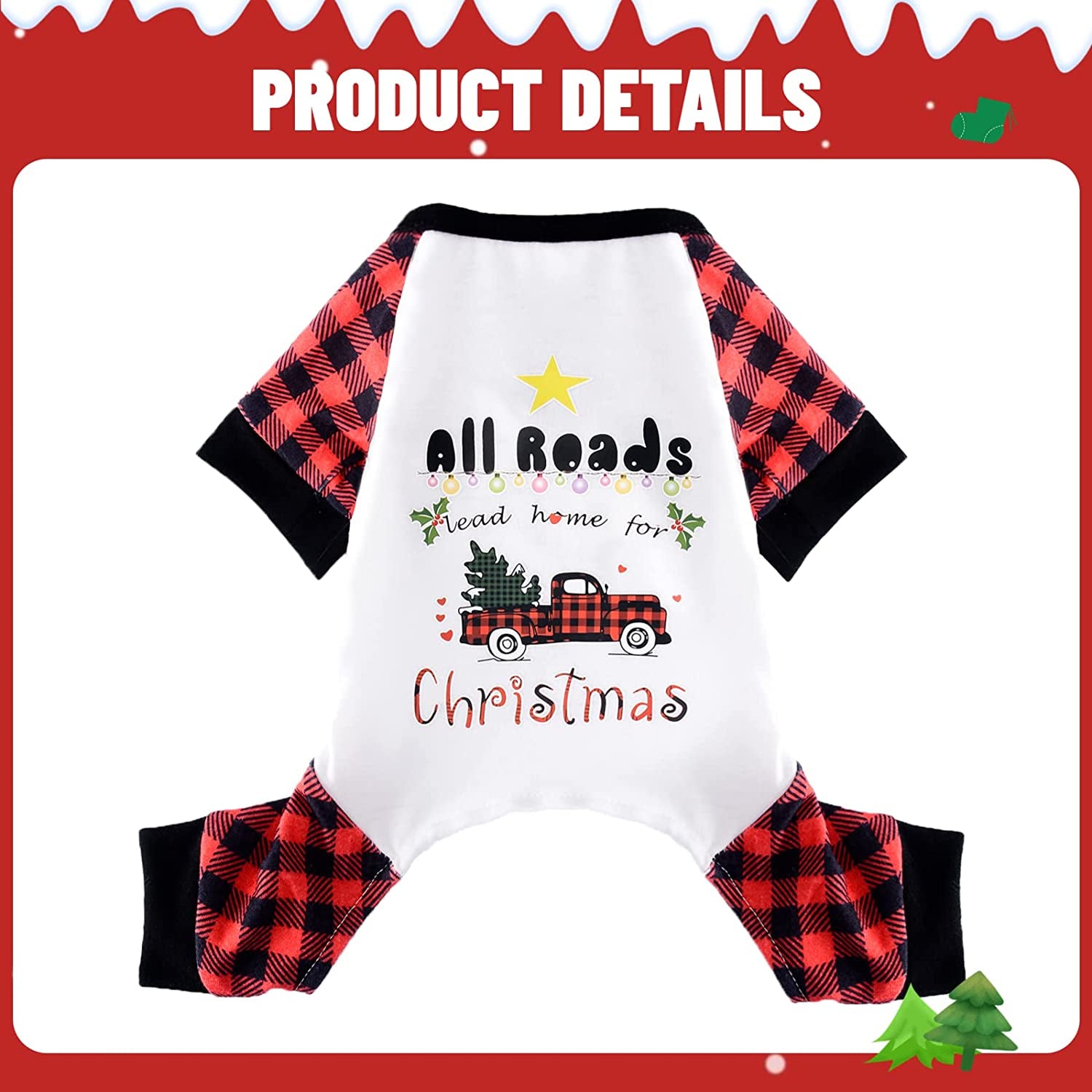 Yikeyo Christmas Dog Pajamas Dog Onesie Dog Pjs Super Soft Dog Christmas Jammies Pet Clothes with Buffalo Plaid Sleeve, Truck Tree Pattern Animals & Pet Supplies > Pet Supplies > Dog Supplies > Dog Apparel Yikeyo   