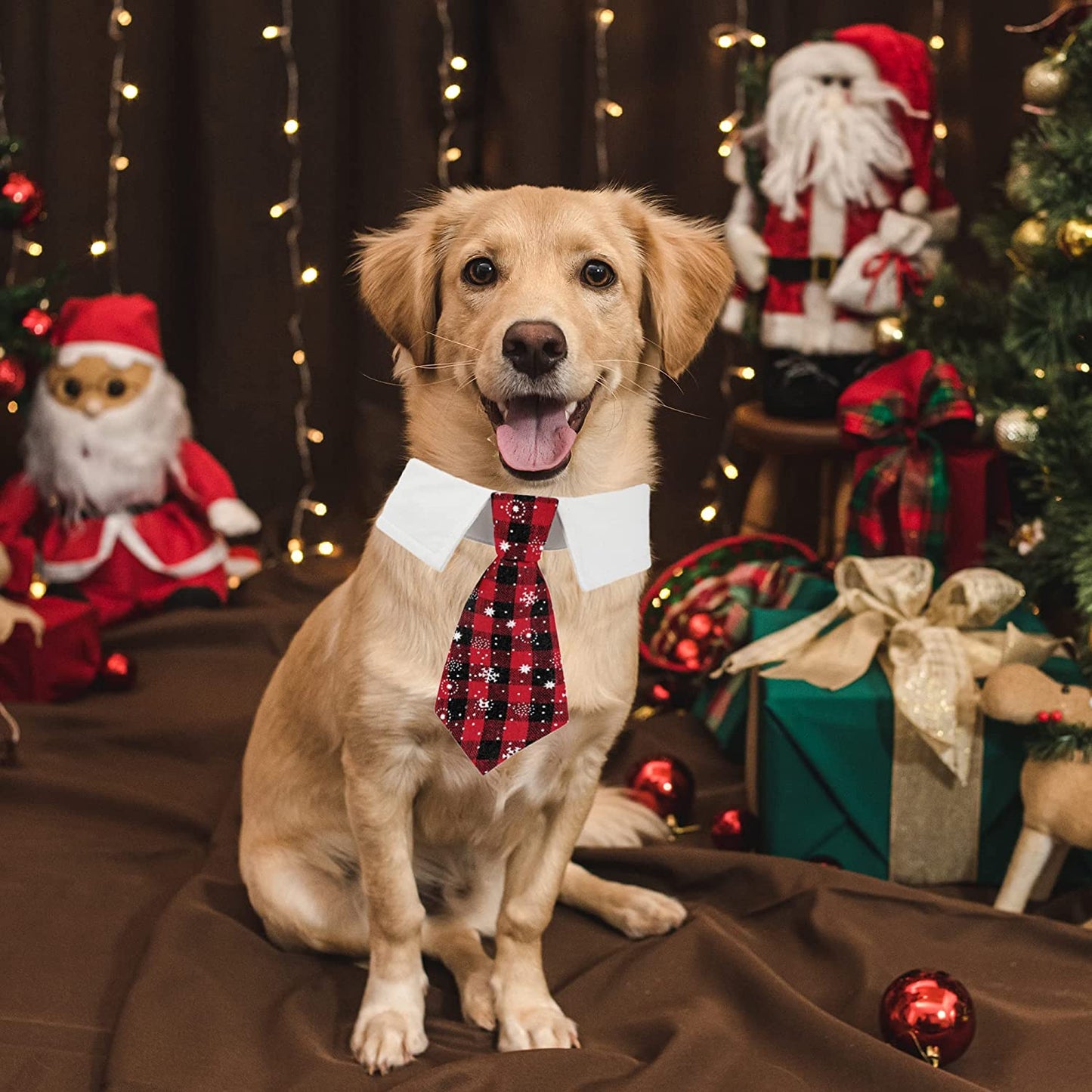 Christmas Dog Necktie Pet Tuxedo Christmas Dog Neck Tie Collar with Red Plaid Tie for Small Medium Large Dogs Pets (Large, Red & Black) Animals & Pet Supplies > Pet Supplies > Dog Supplies > Dog Apparel ADOGGYGO   