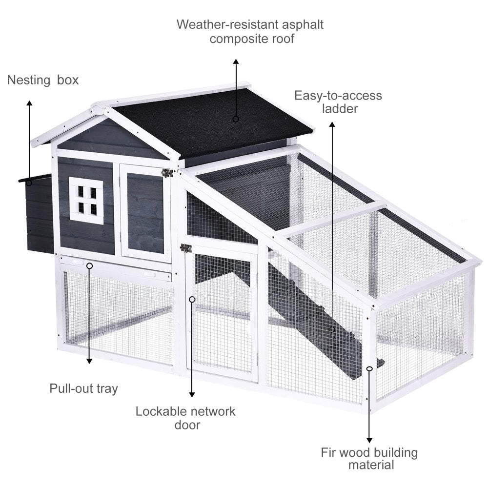 Eccomum Deluxe Chicken Hutch Cage Pet Coop House for Chicken Small Animal Habitat W/ Outdoor Run Removable Tray