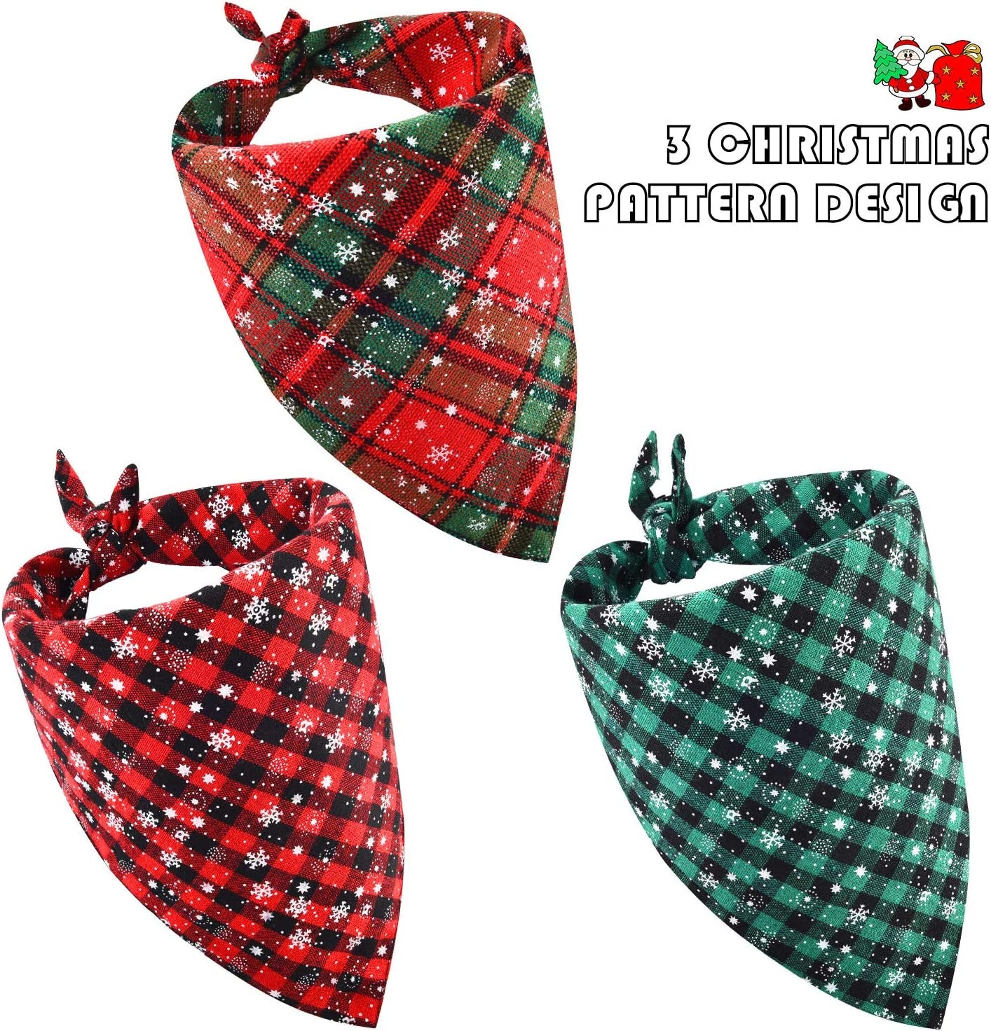 Syhood 3 Pieces Christmas Pet Bandanas Triangle Pet Bibs Plaid Dog Scarf Kerchief for Christmas Pet Costume Animals & Pet Supplies > Pet Supplies > Dog Supplies > Dog Apparel Syhood   