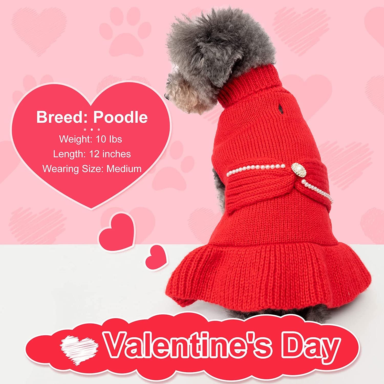 Cyeollo Valentine'S Day Dog Sweater Dress Turtleneck Doggie Sweaters Pullover Knitted with Bowtie Warm Winter Dog Clothes for Small Dogs Animals & Pet Supplies > Pet Supplies > Dog Supplies > Dog Apparel cyeollo   