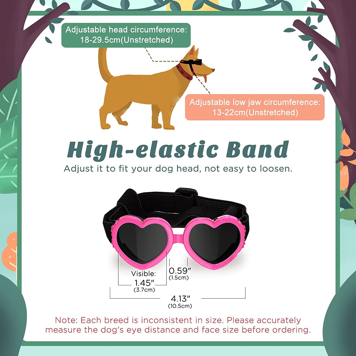 Lewondr Small Dog Sunglasses UV Protection Goggles Eye Wear Protection with Adjustable Strap Doggy Heart Shape Anti-Fog Sunglasses for Pet Dogs Sun Glasses Doggie Windproof Glasses, Pink Animals & Pet Supplies > Pet Supplies > Dog Supplies > Dog Apparel Lewondr   