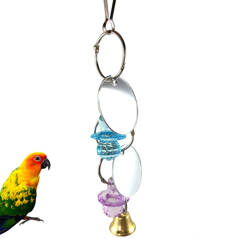 SPRING PARK Bird Mirror Toy Parrot Hanging Anti-Shatter Mirror Fun Play Toy with Bells for Parakeet Cockatiel Conure Budgie Lovebird Cockatoo Canary Finch Cage Accessories