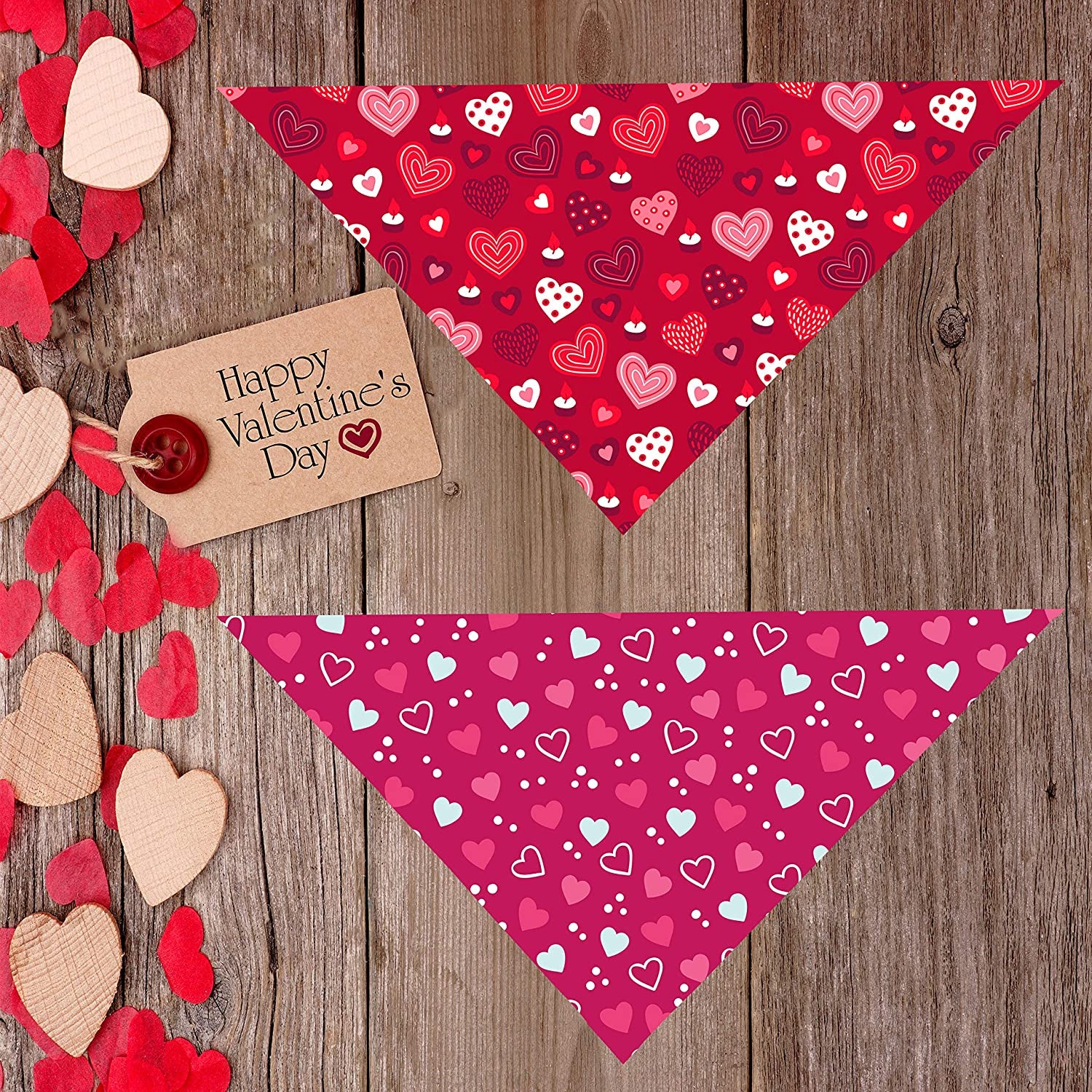 Valentines Dog Bandana, Holiday Cat Bandana Heart 2 Pack Scarfs for Small Medium Large Dogs Cats Pet Puppies Animals & Pet Supplies > Pet Supplies > Dog Supplies > Dog Apparel Pohshido   