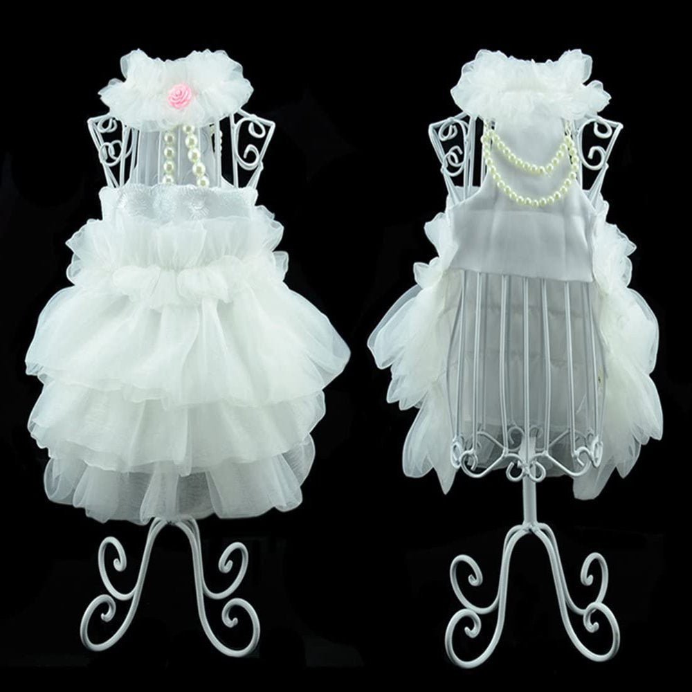 Dog Wedding Dress Bride Outfit with Pearl Necklace and Rose Pet Princess Formal Apparel for Puppy Cat Animals & Pet Supplies > Pet Supplies > Cat Supplies > Cat Apparel Acndey   