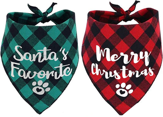 Dog Christmas Scarf 2 Pack, Buffalo Plaid Pet Bandana for Medium Large Dogs Animals & Pet Supplies > Pet Supplies > Dog Supplies > Dog Apparel JPB   