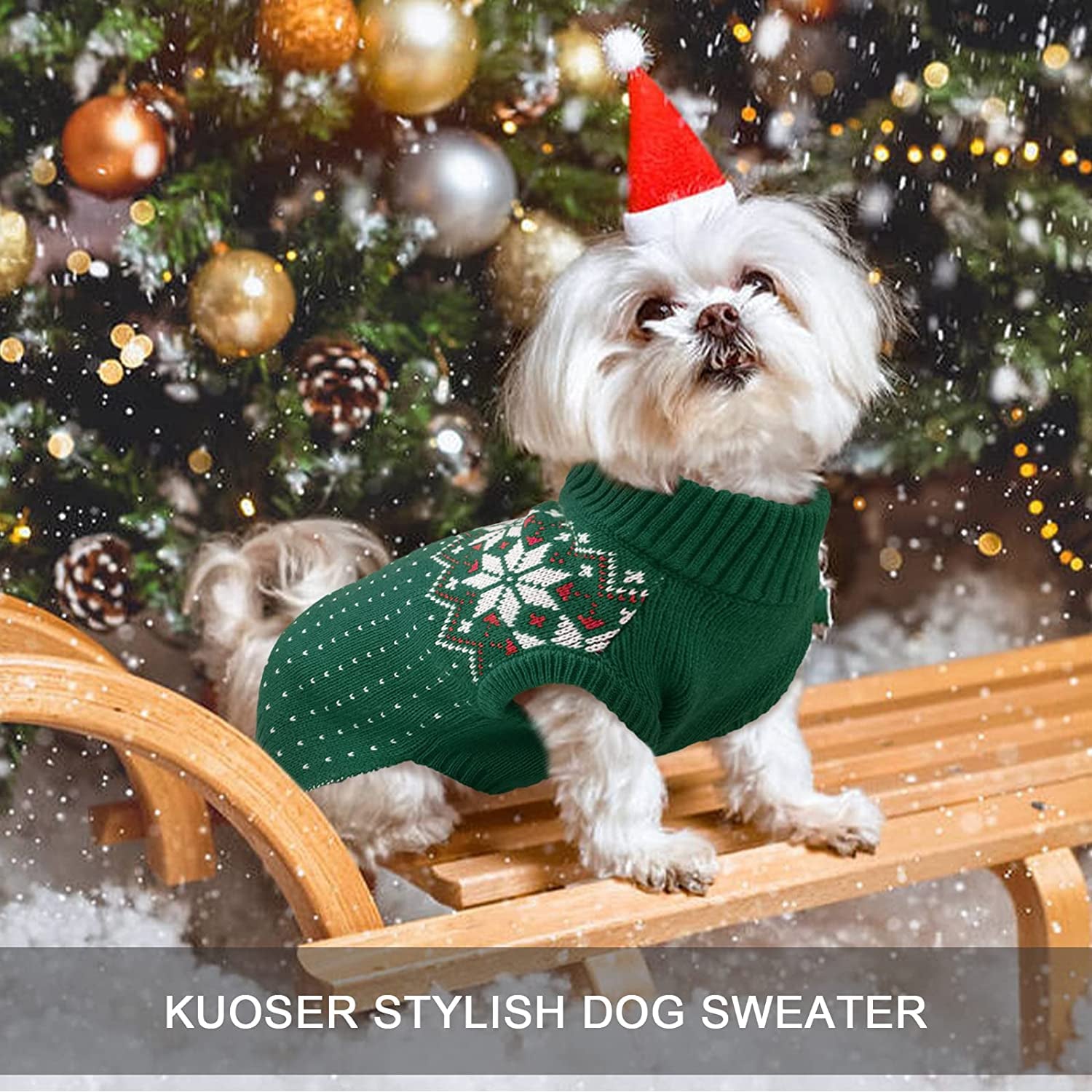 Kuoser Dog Cat Sweater, Holiday Christmas Snowflake Pet Warm Knitwear Dog Sweater Soft Puppy Clothing Dog Winter Coat, Dog Turtleneck Cold Weather Outfit Pullover for Small Medium Dogs Cats Animals & Pet Supplies > Pet Supplies > Dog Supplies > Dog Apparel Kuoser   