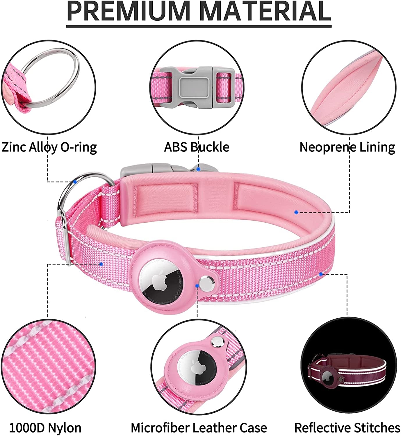 Reflective Airtag Dog Collar, FEEYAR Padded Apple Air Tag Dog Collar, Heavy Duty Dog Collar with Airtag Holder Case, Adjustable Air Tag Accessories Pet Collar for Small Medium Large Dogs Electronics > GPS Accessories > GPS Cases FEEYAR   