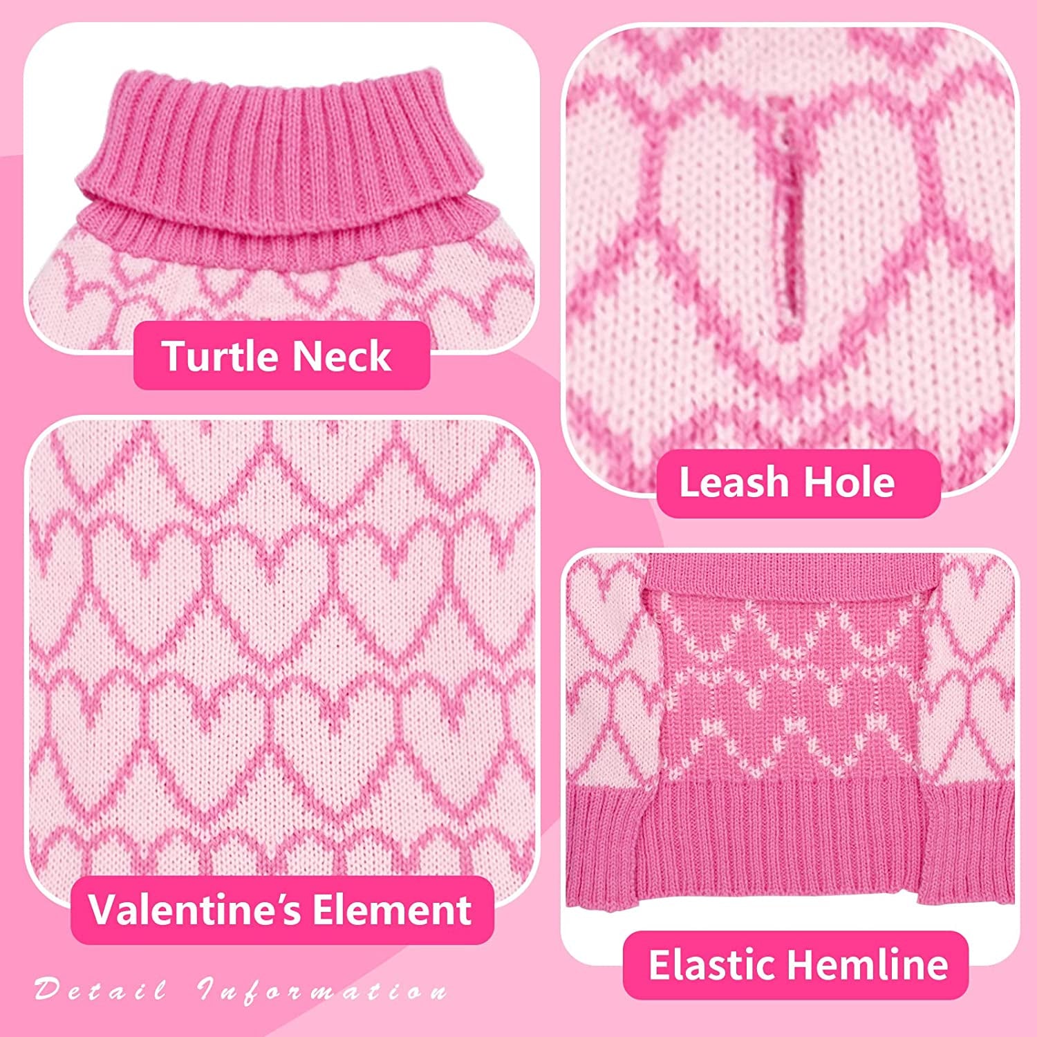 KYEESE Valentines Day Dog Sweaters Pink Heart Design Dog Sweaters with Leash Hole Pet Sweater Pet Clothes,M Animals & Pet Supplies > Pet Supplies > Dog Supplies > Dog Apparel kyeese   