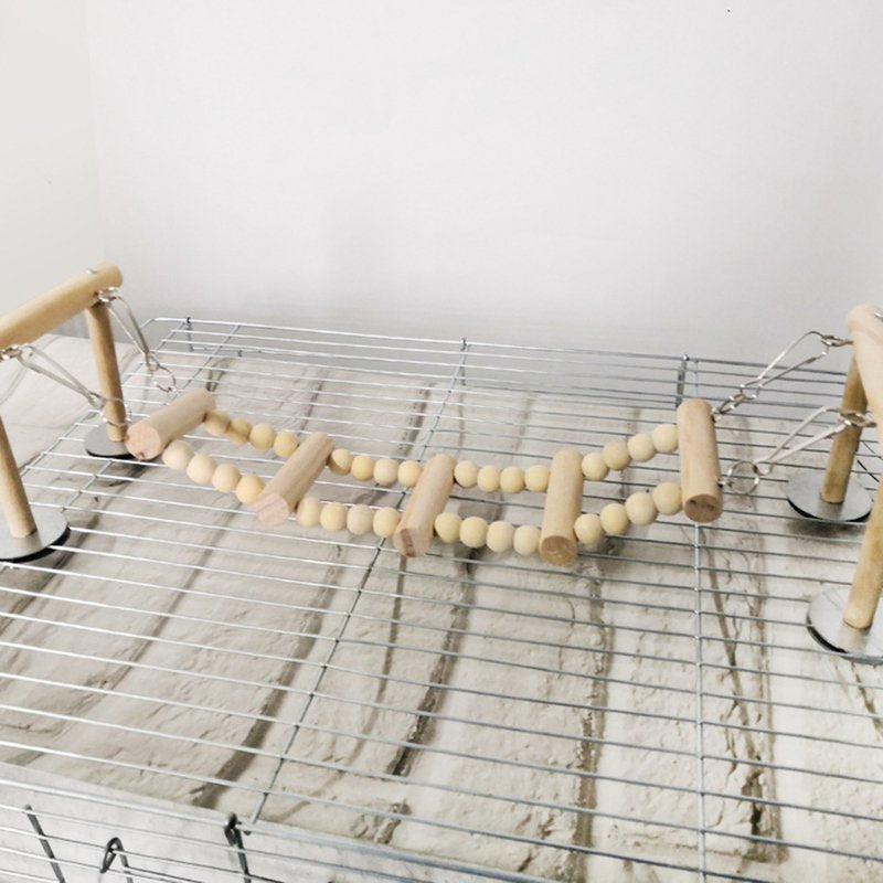 Walbest Bird Toy,Pet Bird Parrot Wood Beads Perch Ladder Hanging Swing Bridge Playground Chew Toy