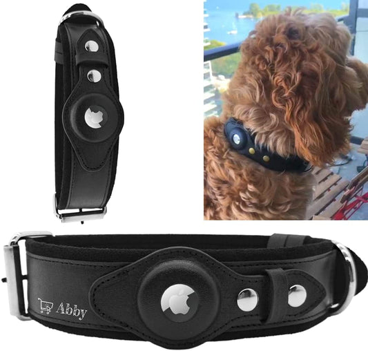 ABBY Abby’S Apple Airtag Dog Collar for Your Pet, Leather - GPS Tracking (Medium, Black) Width 1.57 Inch, Neck 16.5 Inch - 23.6 Inch Electronics > GPS Accessories > GPS Cases ABBY Black Medium 