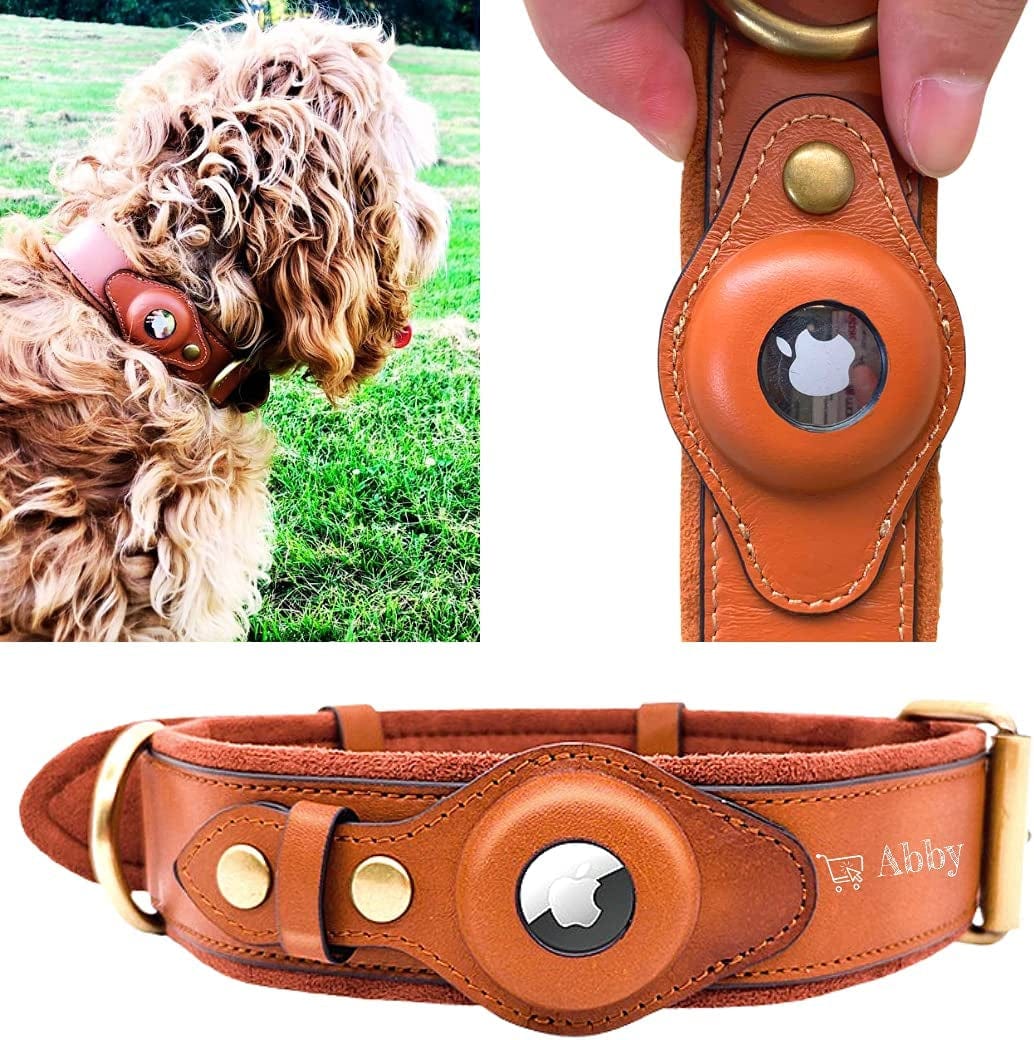 ABBY Abby’S Apple Airtag Dog Collar for Your Pet, Leather - GPS Tracking (Medium, Black) Width 1.57 Inch, Neck 16.5 Inch - 23.6 Inch Electronics > GPS Accessories > GPS Cases ABBY Brown Medium 