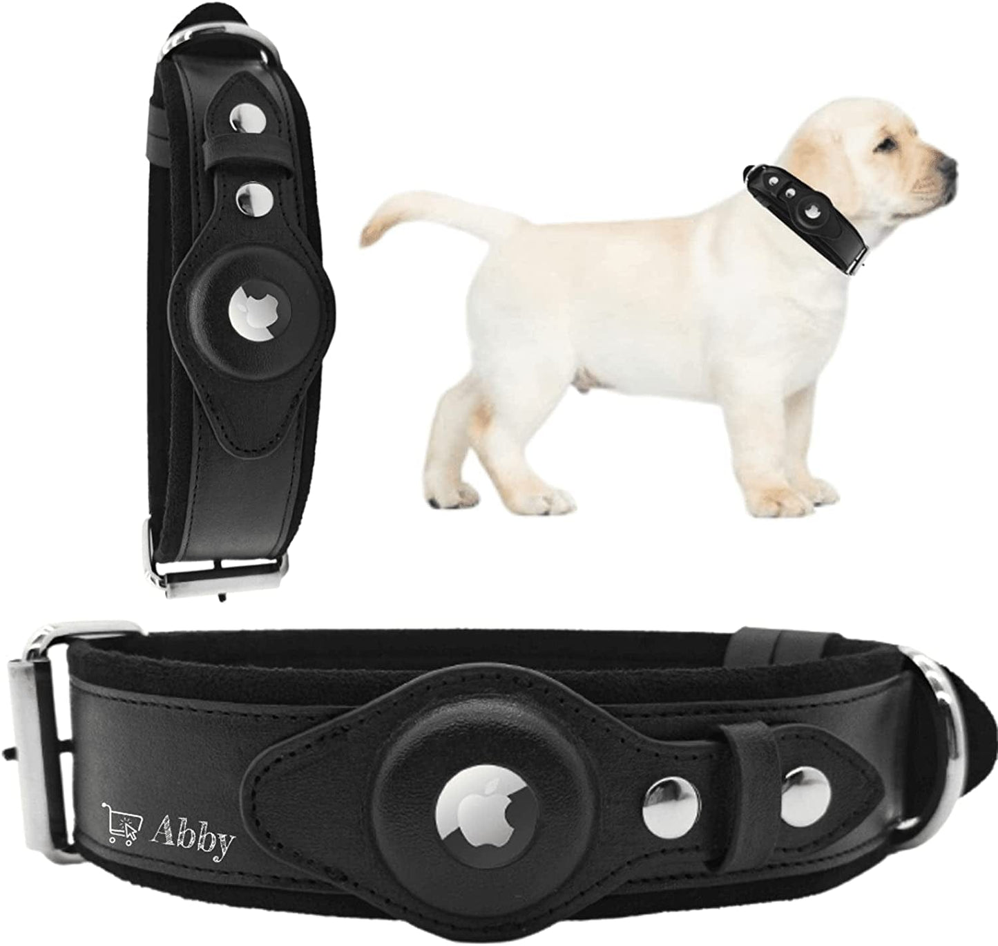 ABBY Abby’S Apple Airtag Dog Collar for Your Pet, Leather - GPS Tracking (Medium, Black) Width 1.57 Inch, Neck 16.5 Inch - 23.6 Inch Electronics > GPS Accessories > GPS Cases ABBY Black X-Small 