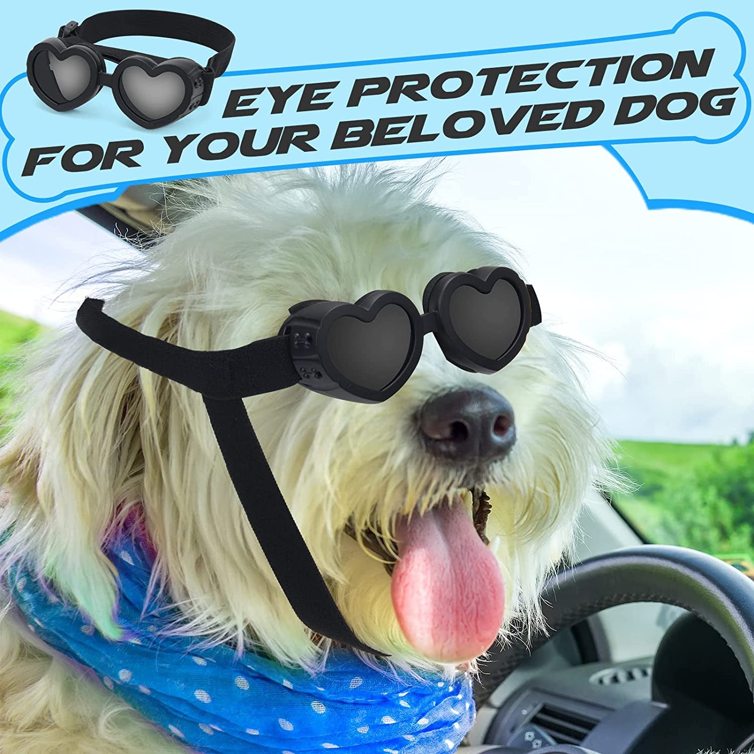 Small Dog Goggles UV Protection Goggles Coldairsoap Small Breed Dog Sunglasses Heart Shape Dog Sunglasses with Adjustable Strap, Pet Sunglasses Windproof Anti-Fog Dustproof Glasses (Black) Animals & Pet Supplies > Pet Supplies > Dog Supplies > Dog Apparel Coldairsoap   