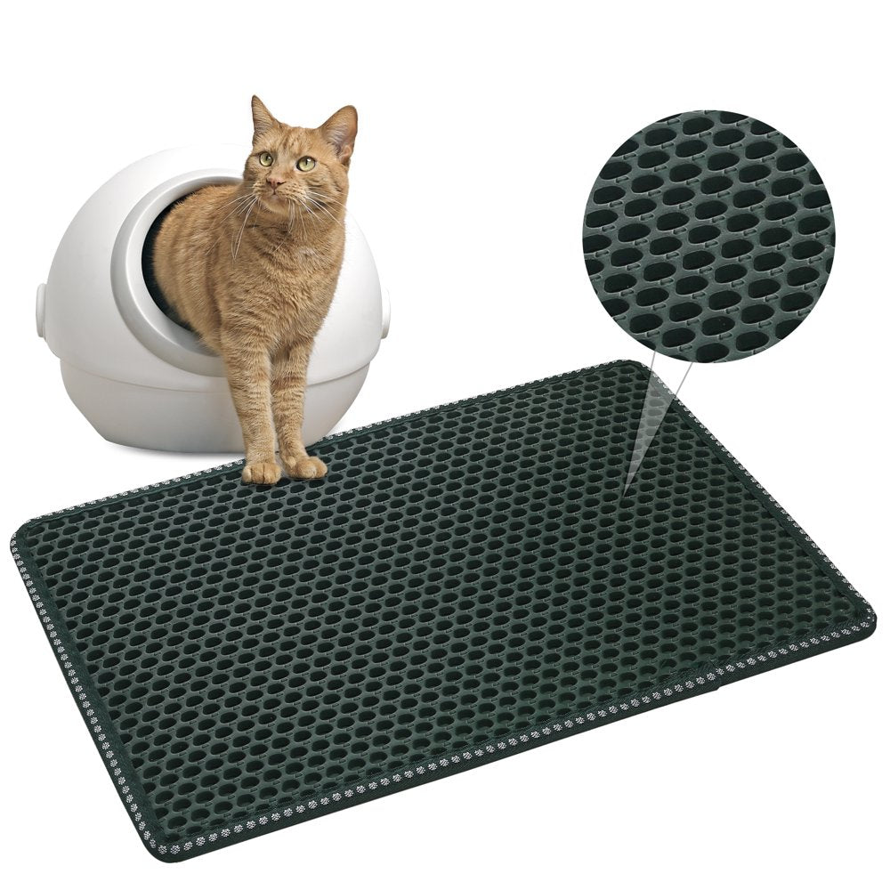 Nine Bull Double Layer Cat Litter Mat,Kitty Litter Trapping Mat Waterproof Scatter Control Honeycomb Cat Litter Box Mat（22" X 15" Black）